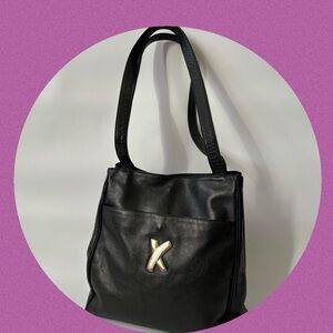 Vintage Paloma Picasso Black Leather Shoulder Bag Made in Italy